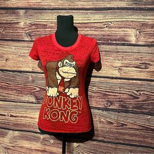 Donkey Kong Women's Medium Sheer Red Shirt Top Blouse Customized Open Cut Back
